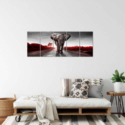 Runa Art Bild Afrika Elefant Wandbilder auf Vlies Leinwand 5 Teilig Wanddekoration Wohnzimmer Schlafzimmer 042656b