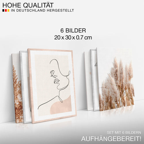 Novart Wandbilder Set Boho Pampasgras - KOMPLETT AUFHÄNGFERTIG - Made in Germany - Moderne Bilder  Wohnzimmer Schlafzimmer - N022164a