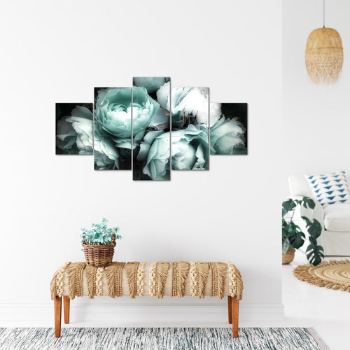 Runa Art Bild Wohnzimmer Schlafzimmer Blumen Rosen 5 Teilig Vintage Schwarz Bunt Wandbilder auf Vlies Leinwand 039153b