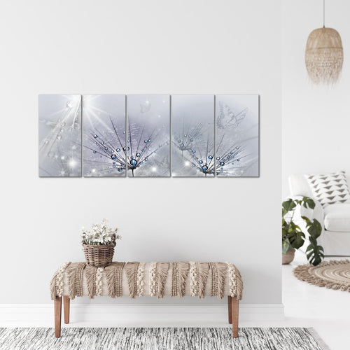 Runa Art Wandbild XXL Pusteblume Wohnzimmer Schlafzimmer 200 x 80 cm Grau 5 Teilig - Made in Germany - 016955b