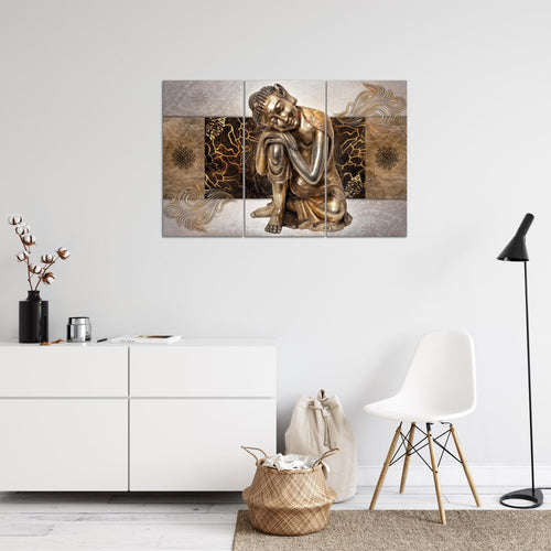 Runa Art Wandbilder Buddha Zen Bild XXL Wohnzimmer Schlafzimmer Beige Feng Shui 120 x 80 cm 3 Teilig 041331c