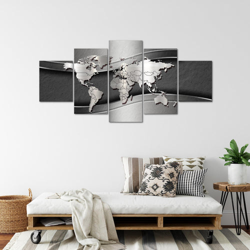 Runa Art - Bilder Weltkarte 200 x 100 cm 5 Teilig XXL Wanddekoration Design Schwarz 107251a