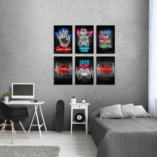Novart Wandbilder Set Gamer Spielkonsole - KOMPLETT AUFHÄNGFERTIG - Made in Germany - Moderne Bilder  Kinderzimmer Junge Teenager - N027964a