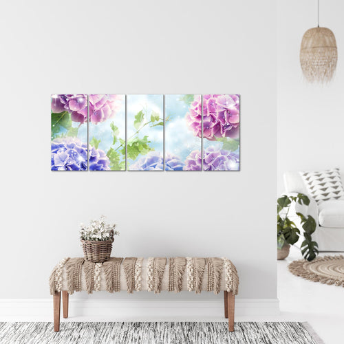 Runa Art Bild Blumen Hortensien Wandbilder auf Vlies Leinwand 5 Teilig Wanddekoration Wohnzimmer Schlafzimmer 017456a