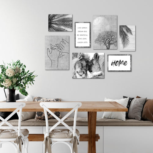 Novart Wandbilder Home - KOMPLETT AUFHÄNGFERTIG - Löwen Liebe Wohnzimmer Schlafzimmer - 7 Moderne Mood-Bilder - N018571c
