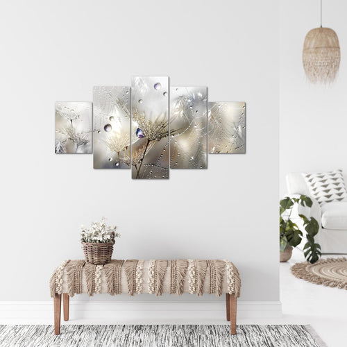 Runa Art Bild Wohnzimmer Schlafzimmer Blumen Pusteblumen 5 Teilig Morgentau Braun Wandbilder auf Vlies Leinwand 043153a