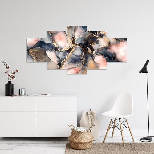 Runa Art - Bilder Abstrakt 200 x 100 cm 5 Teilig XXL Wanddekoration Design blau rosa Gold 043851a