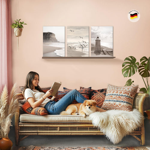 Novart Bilder Set Landschaft - KEIN EXTRA RAHMEN BENÖTIGT - Wandbilder für Wohnzimmer Schlafzimmer Büro - 3 Teilig Deko Küste - N033736a