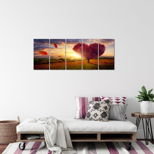 Runa Art Bild Herbst Baum Herz Wandbilder auf Vlies Leinwand 5 Teilig Wanddekoration Wohnzimmer Schlafzimmer 605856a