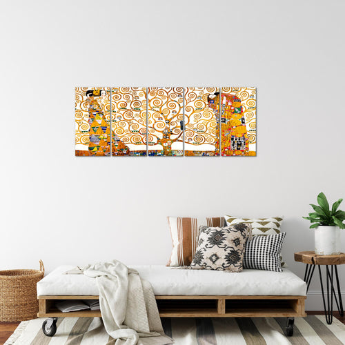 Runa Art Bild Gustav Klimt Baum des Lebens Wandbilder auf Vlies Leinwand 5 Teilig Wanddekoration Wohnzimmer 700056a