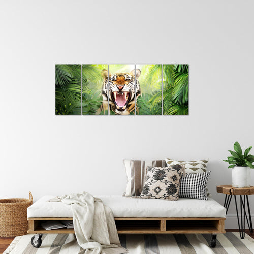 Runa Art Bild Tieger Abstrakt Wandbilder auf Vlies Leinwand 5 Teilig Wanddekoration Wohnzimmer Schlafzimmer 037556a