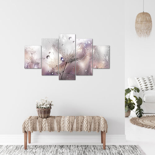 Runa Art Bild Wohnzimmer Schlafzimmer Blumen Pusteblumen 5 Teilig Morgentau Rosa Grau Wandbilder auf Vlies Leinwand 043153b