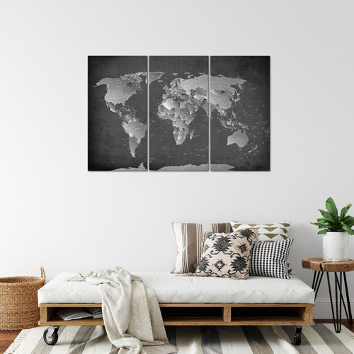 Runa Art Wandbilder Weltkarte Bild XXL Büro Wohnzimmer Schwarz Weiss Landkarte 120 x 80 cm 3 Teilig 107631b