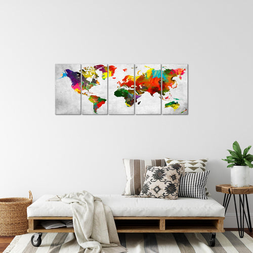 Runa Art Bild Weltkarte Wandbilder auf Vlies Leinwand 5 Teilig Wanddekoration Büro Wohnzimmer 105156c