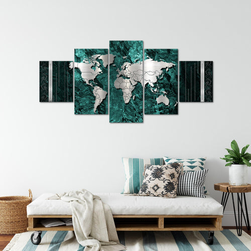 Runa Art - Bilder Weltkarte 200 x 100 cm 5 Teilig XXL Wanddekoration Design Grün 107351c