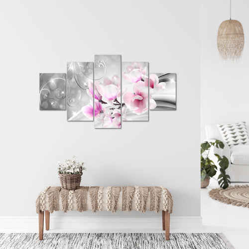 Runa Art Bild Wohnzimmer Schlafzimmer Blumen Abstrakt 5 Teilig 3D Optik Grau Rosa Wandbilder auf Vlies Leinwand 035353a