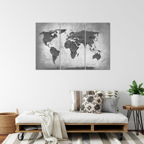 Runa Art Wandbilder Weltkarte Bild XXL Büro Wohnzimmer Grau Länder Modern 120 x 80 cm 3 Teilig 107631c