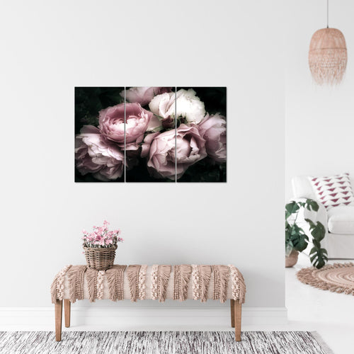 Runa Art Wandbilder Blumen Rosen Bild XXL Wohnzimmer Schlafzimmer Schwarz Bunt Vintage 120 x 80 cm 3 Teilig 039131a