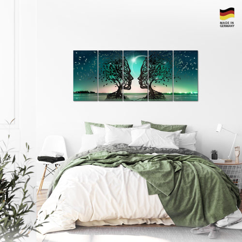 Runa Art Wandbild XXL Liebespaar Wohnzimmer Schlafzimmer 200 x 80 cm Türkis 5 Teilig - Made in Germany - 044855a