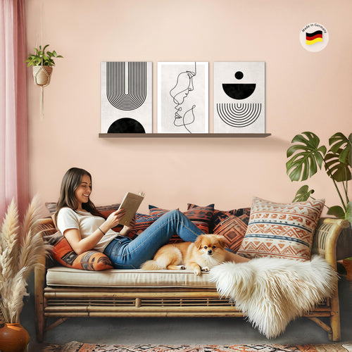 Novart Bilder Set Abstrakt - KEIN EXTRA RAHMEN BENÖTIGT - Wandbilder für Wohnzimmer Schlafzimmer Büro - 3 Teilig Deko Minimalismus - N033336a