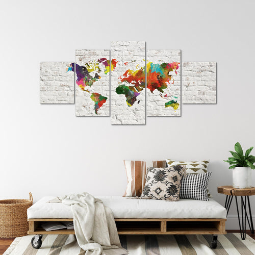 Runa Art - Bilder Weltkarte 200 x 100 cm 5 Teilig XXL Wanddekoration Design Grau Bunt 106951b