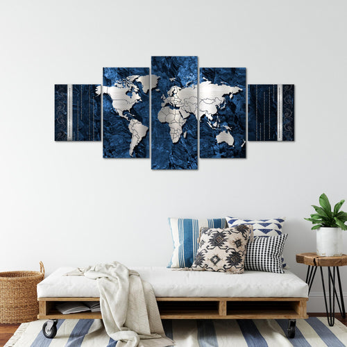 Runa Art - Bilder Weltkarte 200 x 100 cm 5 Teilig XXL Wanddekoration Design Blau 107351b