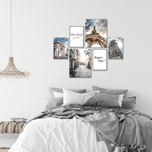 Novart Wandbilder Set Paris France Stadt - KEIN EXTRA RAHMEN BENÖTIGT -  Modern Deko  - Wohnzimmer Schlafzimmer N005163a