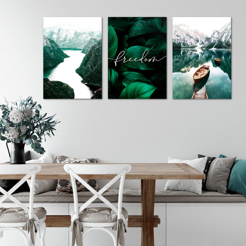 Novart AUFHÄNGFERTIG - Wandbilder Set Landschaft See Berge Grün - Wohnzimmer Bild XXL N020836a