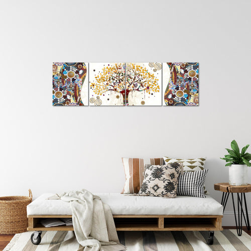Runa Art Bilder Set 4 Teilig Gustav Klimt Baum des Lebens Wandbilder XXL Wohnzimmer 160 x 50 cm Bunt Modern 004646a