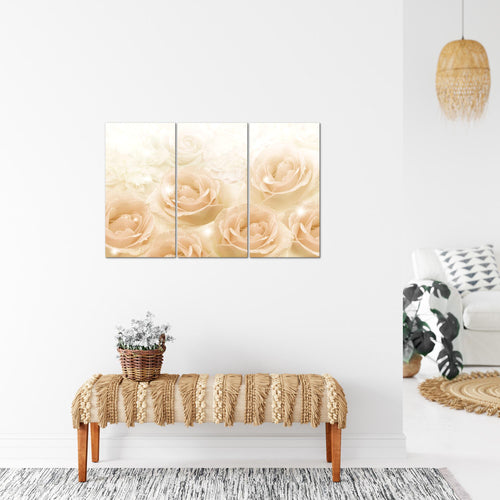 Runa Art Wandbilder Blumen Rosen Bild XXL Wohnzimmer Schlafzimmer Beige Vintage 120 x 80 cm 3 Teilig 017231b