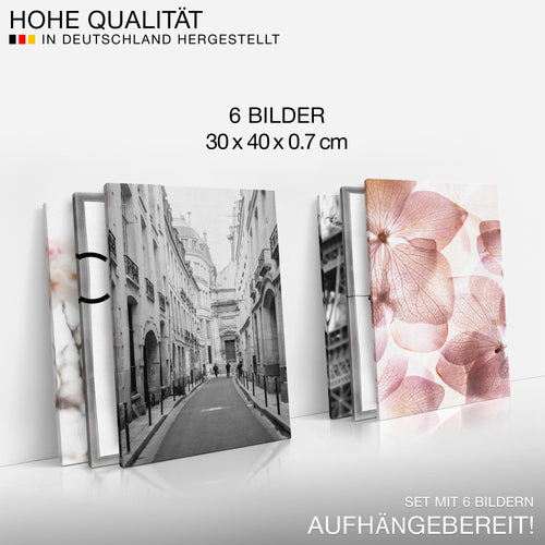 Novart Wandbilder - KEIN EXTRA RAHMEN BENÖTIGT - Wohnzimmer Mädchen Teenager - Bilder Modern Paris - Rosa Blumen - N004965a