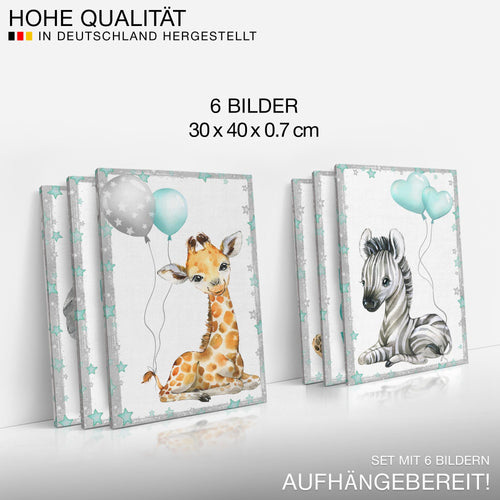 Novart Wandbilder - KEIN EXTRA RAHMEN BENÖTIGT - Kinderzimmer Mädchen Junge - Bilder Modern Tiere - Afrika Blau - N016665b