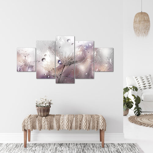 Runa Art - Bilder Blumen Pusteblumen 200 x 100 cm 5 Teilig XXL Wanddekoration Design Rosa Grau 043151b