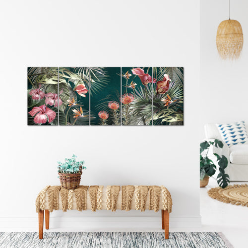 Runa Art Wandbild XXL Blumen Wohnzimmer Schlafzimmer 200 x 80 cm Grün Bunt 5 Teilig - Made in Germany - 043355a