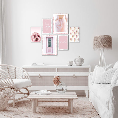 Novart Wandbilder Set Fashion Rosa - KEIN EXTRA RAHMEN BENÖTIGT -  Modern Deko  - Wohnzimmer Mädchen Teenager N020463a