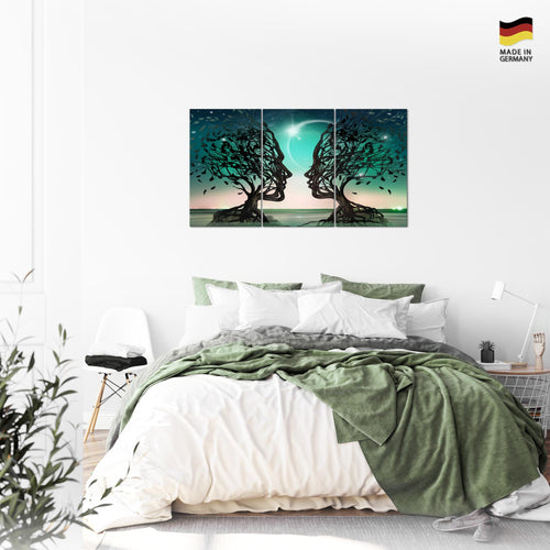 Runa Art Wandbilder Liebespaar Bild XXL Wohnzimmer Schlafzimmer Türkis Abstrakt Baum 120 x 80 cm 3 Teilig 044831a
