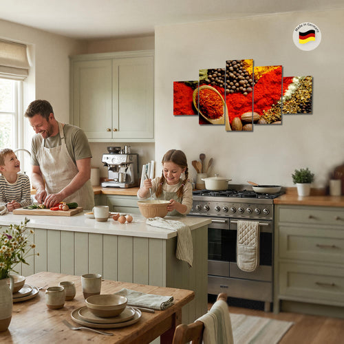 Runa Art Bild Esszimmer Küchenbilder Küche Gewürze 5 Teilig Esszimmer Rot Wandbilder auf Vlies Leinwand 500453a