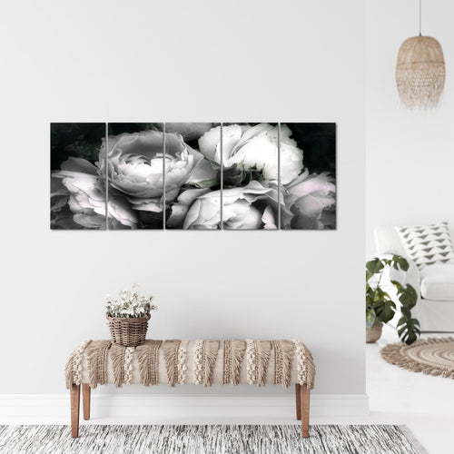 Runa Art Wandbild XXL Blumen Rosen Wohnzimmer Schlafzimmer 200 x 80 cm Schwarz Bunt 5 Teilig - Made in Germany - 039155c