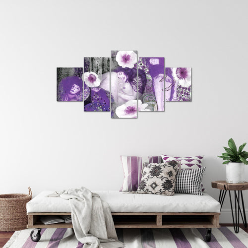 Runa Art Bild Wohnzimmer Collage Gustav Klimt 5 Teilig Frau Violett Wandbilder auf Vlies Leinwand 018553c