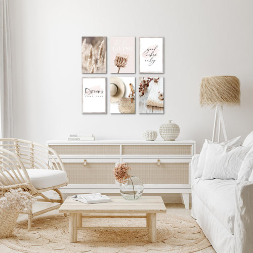 Novart Wandbilder Set Boho Pampasgras - KOMPLETT AUFHÄNGFERTIG - Made in Germany - Moderne Bilder  Wohnzimmer Schlafzimmer - N006664a