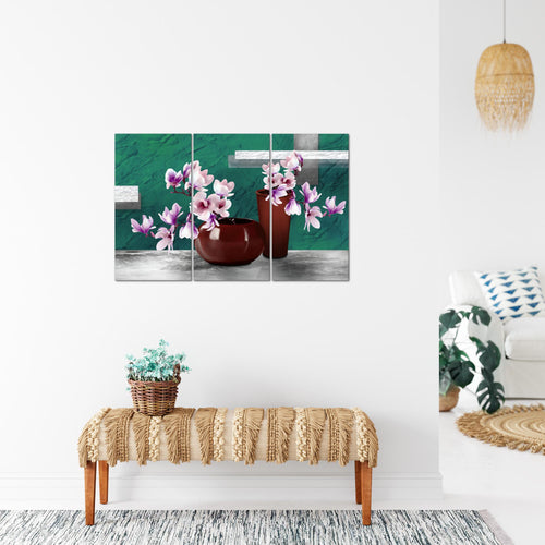 Runa Art Wandbilder Blumen Abstrakt Bild XXL Wohnzimmer Schlafzimmer Türkis Grau Blumenvase 120 x 80 cm 3 Teilig 035231b