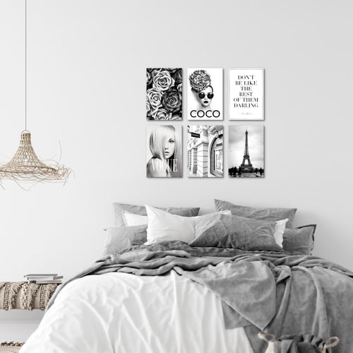 Novart Wandbilder Set Fashion Coco - KOMPLETT AUFHÄNGFERTIG - Made in Germany - Moderne Bilder  Wohnzimmer Schlafzimmer - N009064a