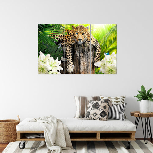 Runa Art Wandbilder Afrika Leopard Bild XXL Wohnzimmer Schlafzimmer Grün Natur Savanne 120 x 80 cm 3 Teilig 006731a