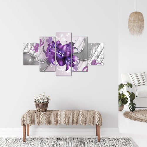 Runa Art Bild Wohnzimmer Schlafzimmer Blumen Lilien 5 Teilig Abstrakt Violett Lila Wandbilder auf Vlies Leinwand 016553c