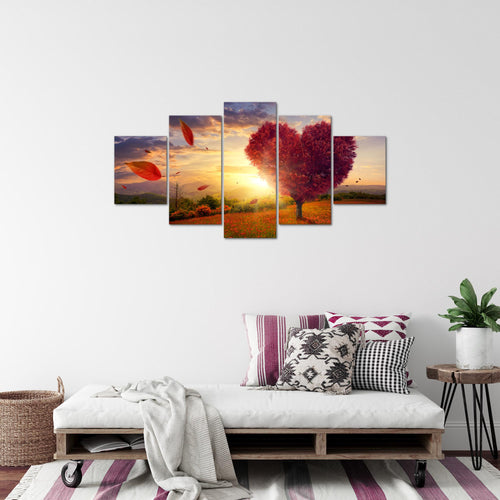 Runa Art Bild Wohnzimmer Schlafzimmer Herbst Baum Herz 5 Teilig Natur Rot Blau Wandbilder auf Vlies Leinwand 605853a