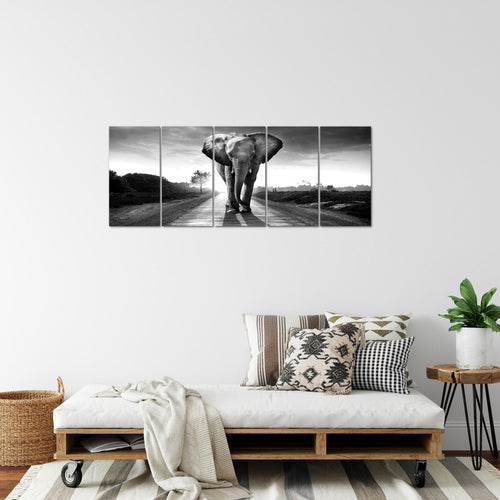 Runa Art Bild Afrika Elefant Wandbilder auf Vlies Leinwand 5 Teilig Wanddekoration Wohnzimmer Schlafzimmer 042656c