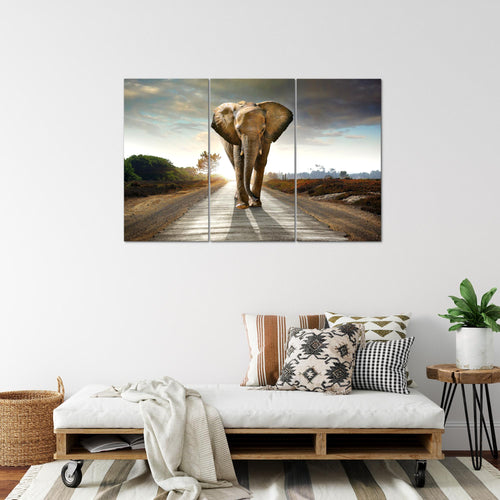 Runa Art Wandbilder Afrika Elefant Bild XXL Wohnzimmer Schlafzimmer Braun Tiere 120 x 80 cm 3 Teilig 042631a