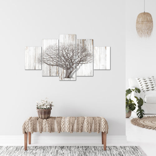 Runa Art Bild Wohnzimmer Baum Abstrakt 5 Teilig Holzmotiv Schwarz Weiss Wandbilder auf Vlies Leinwand 039953b