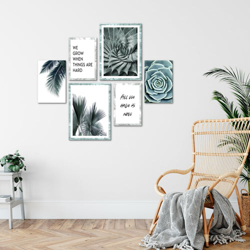 Novart Wandbilder Set Palmen Mit Spruch - KEIN EXTRA RAHMEN BENÖTIGT -  Modern Deko  - Wohnzimmer Schlafzimmer N015163a