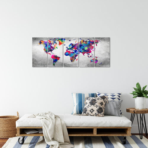 Runa Art Bild Weltkarte Wandbilder auf Vlies Leinwand 5 Teilig Wanddekoration Büro Wohnzimmer 013356b